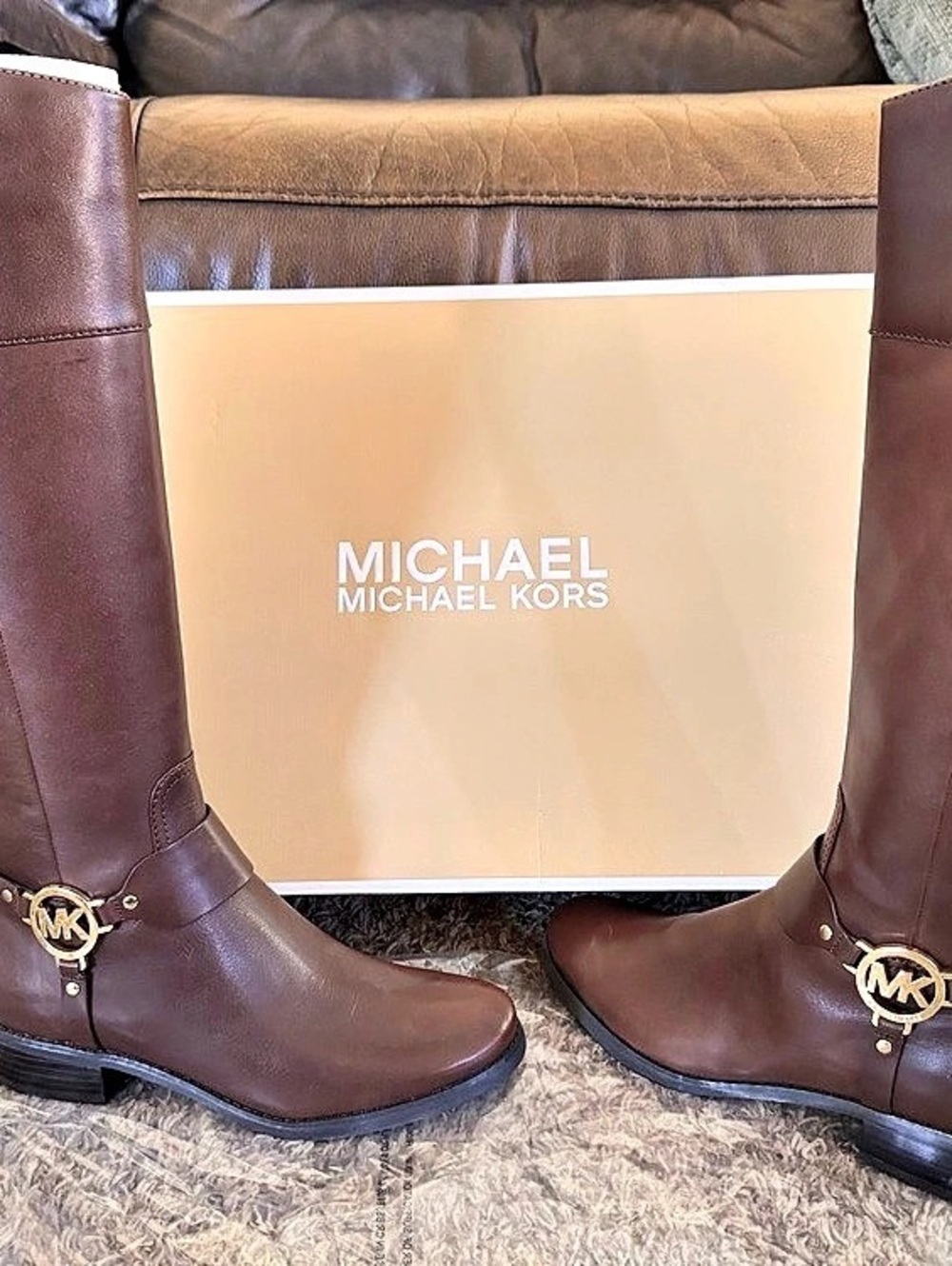 Michael Kors Fulton Leather Riding Boot Leather Boots Brown US 8M Color- Mocha